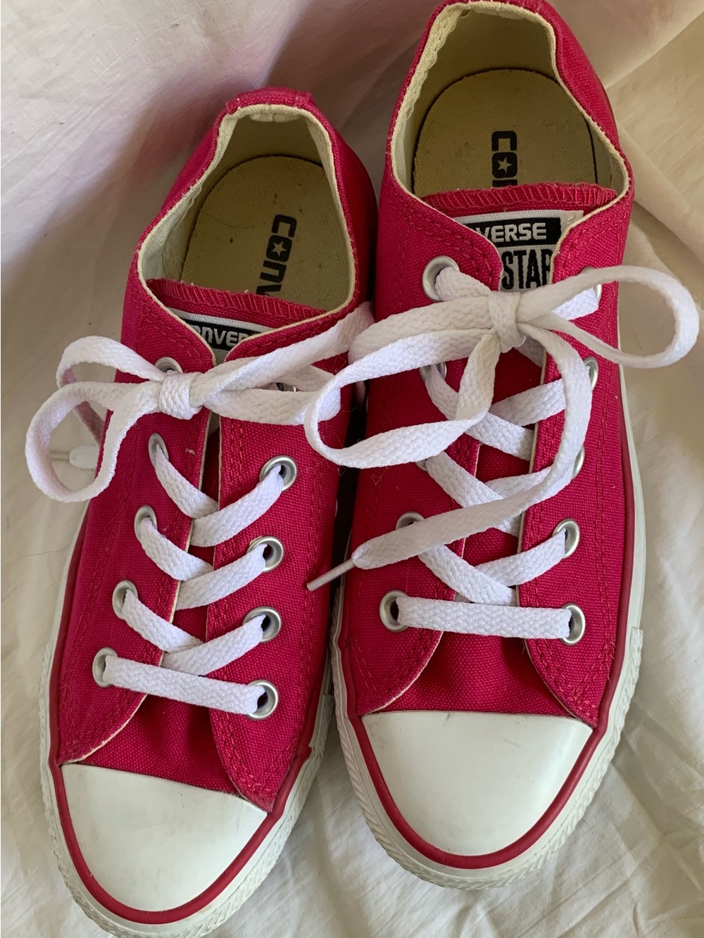 Converse All Star Low Top Canvas Sneakers in Hot Pink and White - Picture 1 of 5